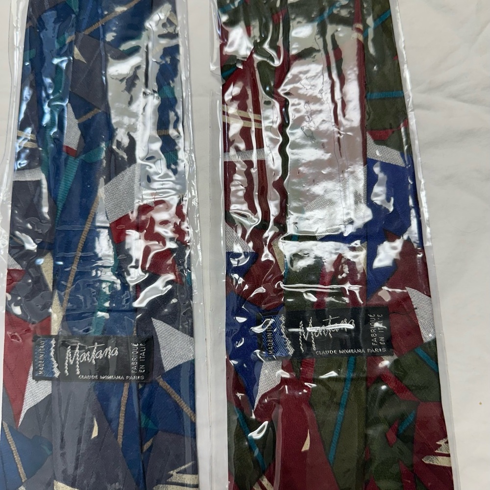2-New Vintage 1980’s Claude Montana Abstract Ties  100% Silk Ties Made in Italy